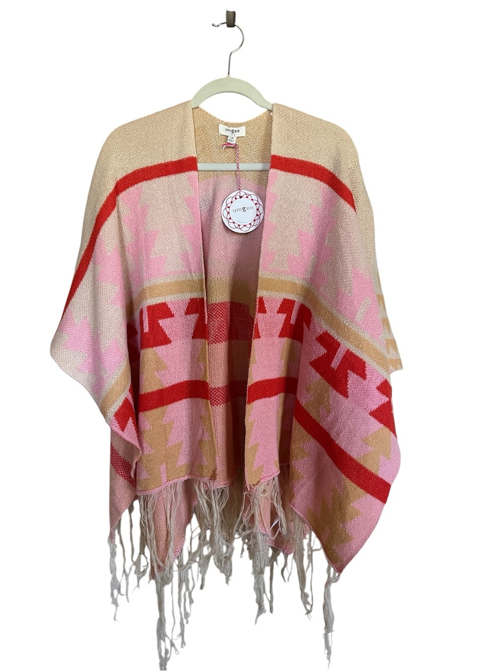 NWT Umgee Pink and Red Geometric Open Poncho Size S/M
